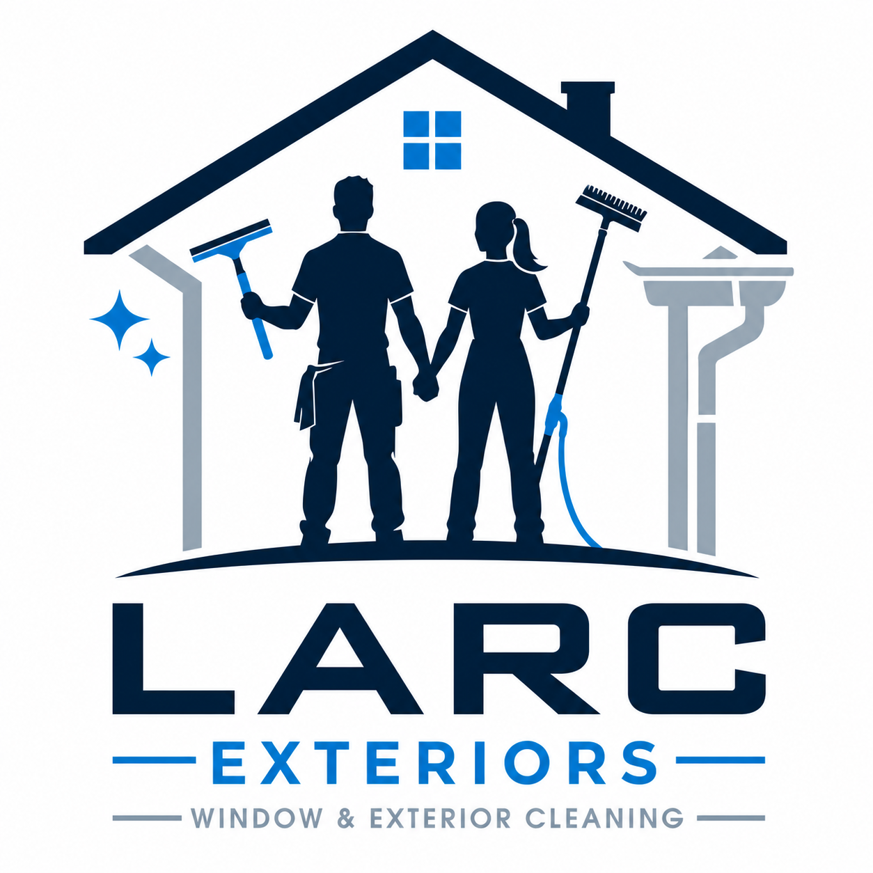 Couple holding hands, cleaning logo.