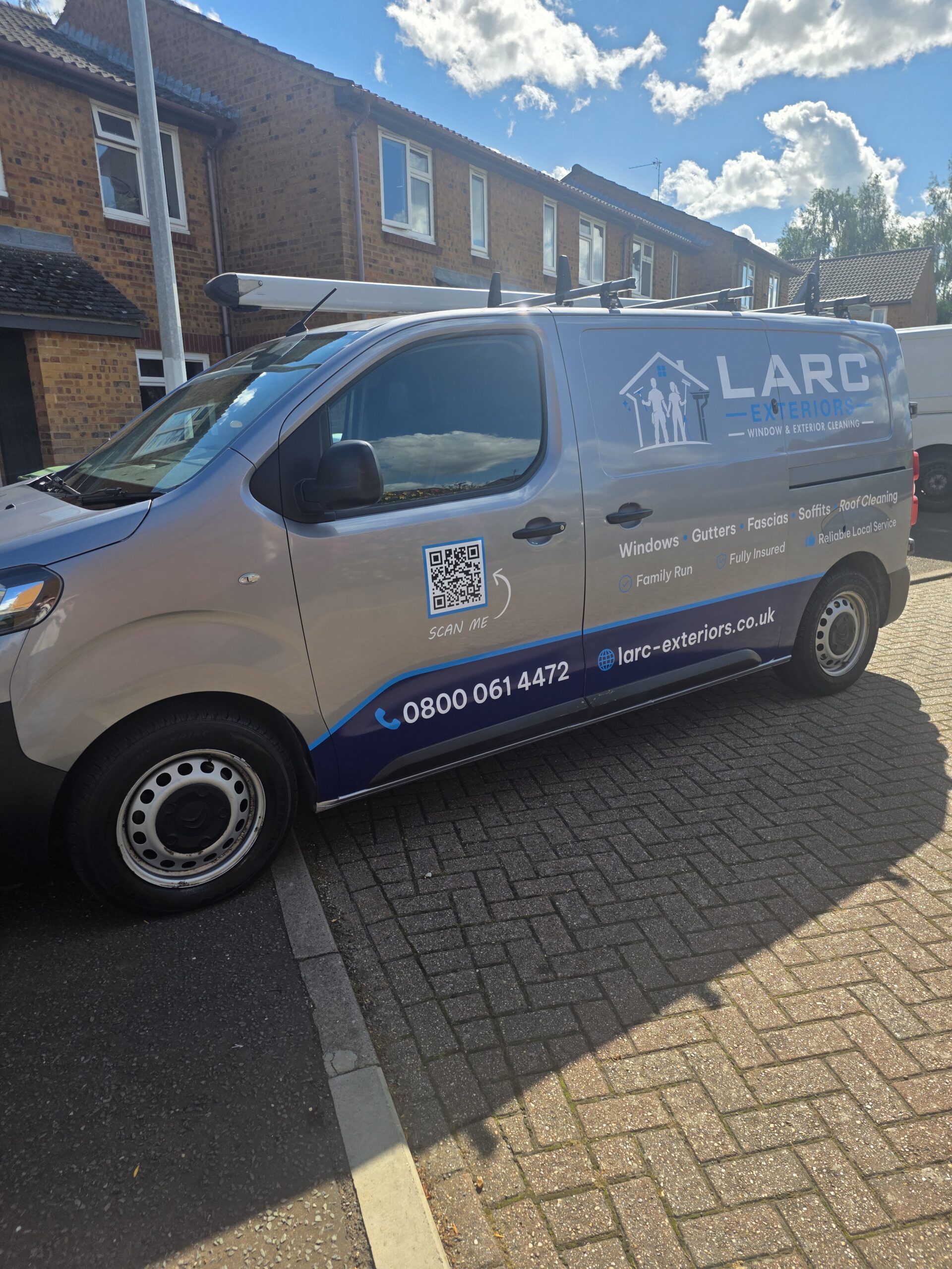 LARC Exteriors branded van ready for local window cleaning work
