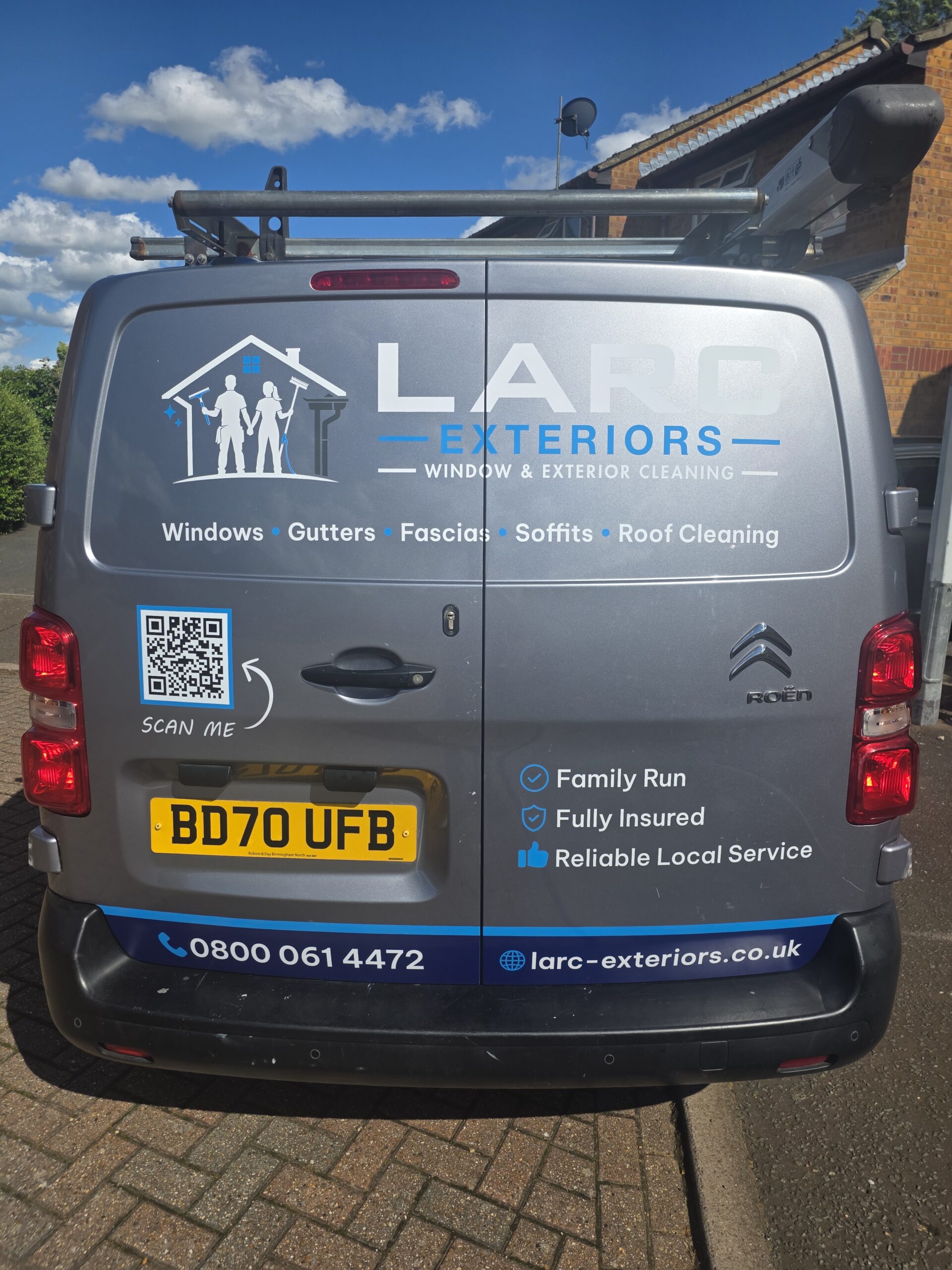 LARC Exteriors van showing local window and exterior cleaning services