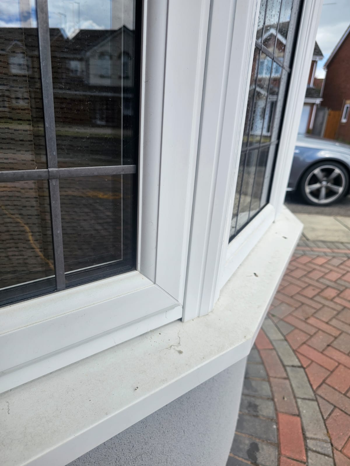 Before window cleaning showing dirt on the sill and frame